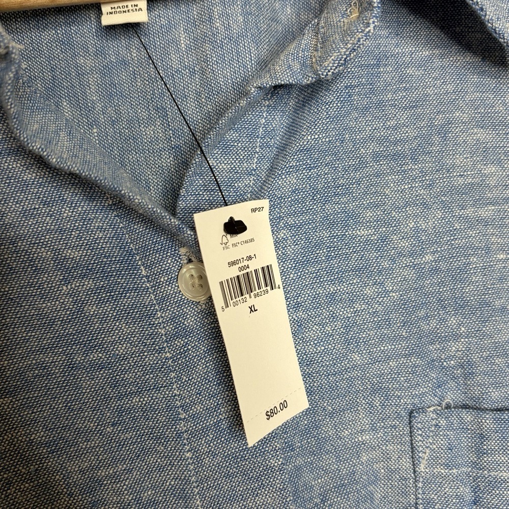 Banana Republic Linen Blend Button Up Shirt Blue Womens XL Coastal Nautical - Picture 6 of 8